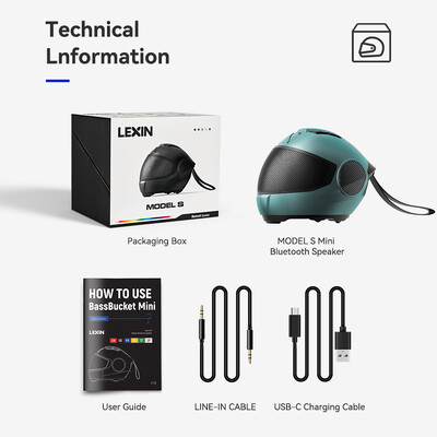 LEXIN Model-S prijenosni Bluetooth zvučnik, bežični zvučnik u stilu kacige, snažni glasni stereo zvučnici, duboki bas, IPX4 vodootporan