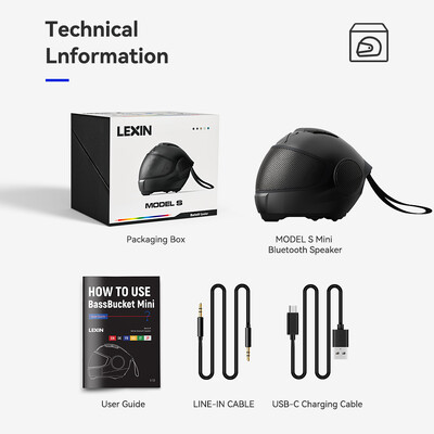 LEXIN Model-S prijenosni Bluetooth zvučnik, bežični zvučnik u stilu kacige, snažni glasni stereo zvučnici, duboki bas, IPX4 vodootporan