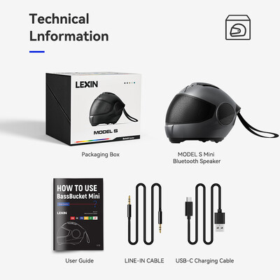 LEXIN Model-S prijenosni Bluetooth zvučnik, bežični zvučnik u stilu kacige, snažni glasni stereo zvučnici, duboki bas, IPX4 vodootporan