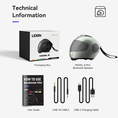 LEXIN Model-S prijenosni Bluetooth zvučnik, bežični zvučnik u stilu kacige, snažni glasni stereo zvučnici, duboki bas, IPX4 vodootporan