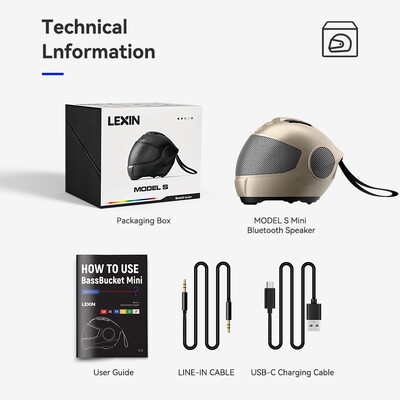 LEXIN Model-S prijenosni Bluetooth zvučnik, bežični zvučnik u stilu kacige, snažni glasni stereo zvučnici, duboki bas, IPX4 vodootporan