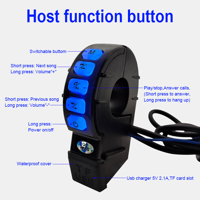 Vodotesný chladný motocyklový MP3 lebkový audio hostiteľ s inštaláciou USB nabíjačky na riadidlá