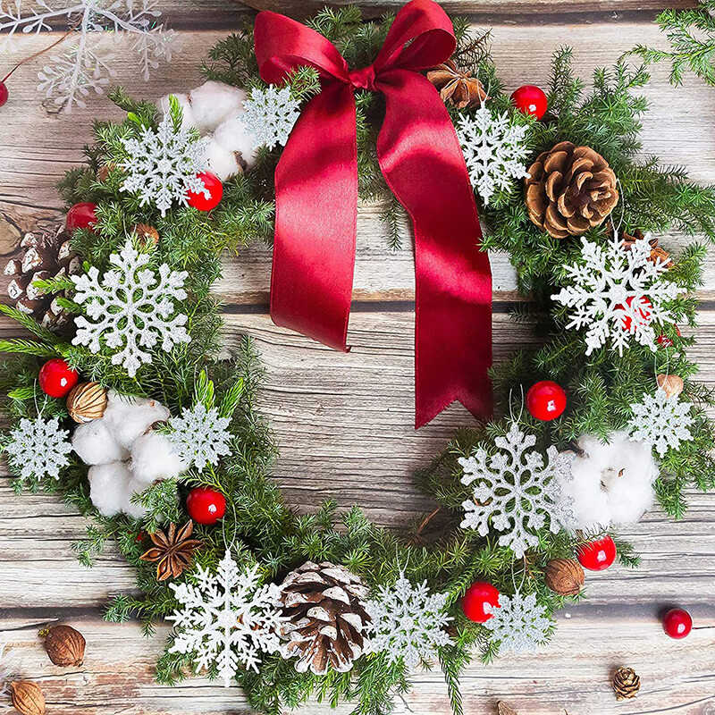 12 buc. Ornamente din plastic cu sclipici de Crăciun, fulgi de nea, pentru brad de Crăciun.