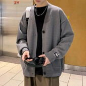 Vīriešu apģērbi ar kabatām Trikotāžas džemperi vīriešiem Mētelis vienkrāsaina vienkrāsaina jaka jaka Icon Icon V kakla pārģērbšanās neglīta korejiešu mode