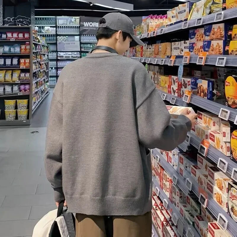 Vīriešu apģērbi ar kabatām Trikotāžas džemperi vīriešiem Mētelis vienkrāsaina vienkrāsaina jaka jaka Icon Icon V kakla pārģērbšanās neglīta korejiešu mode