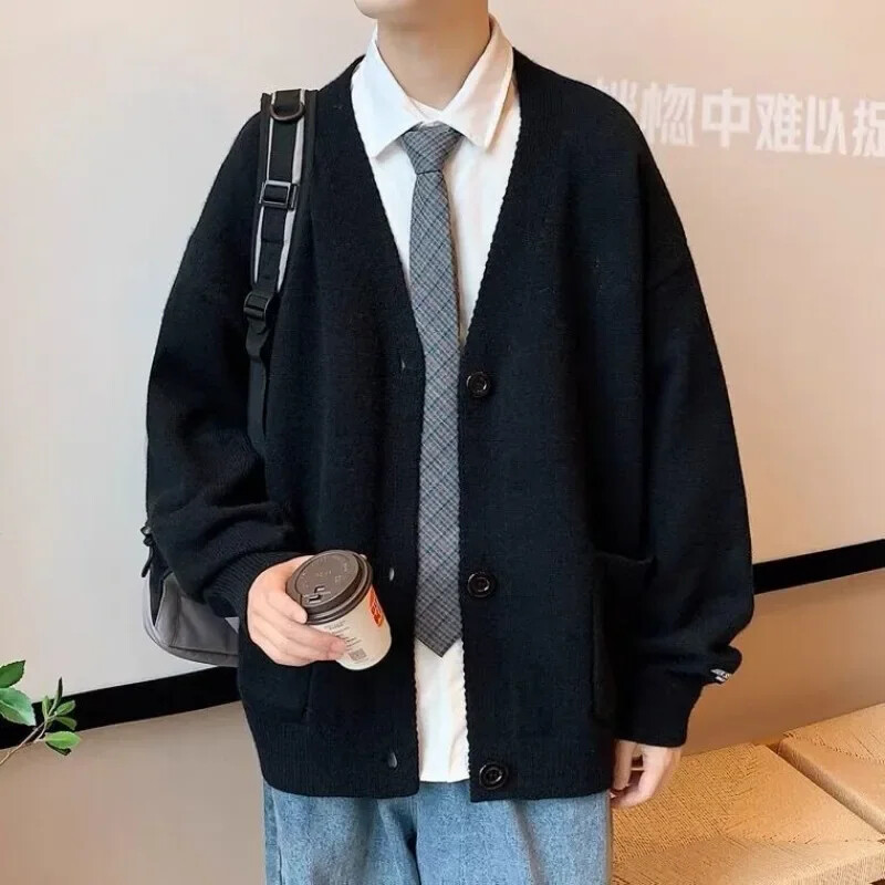 Vīriešu apģērbi ar kabatām Trikotāžas džemperi vīriešiem Mētelis vienkrāsaina vienkrāsaina jaka jaka Icon Icon V kakla pārģērbšanās neglīta korejiešu mode