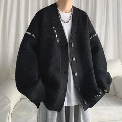 Alb Haine Crewneck Bărbați Pulovere negre tricotate pentru bărbați Cardigan Guler rotund Ugly Old Order 2024 Trend Street Overfit S Gât