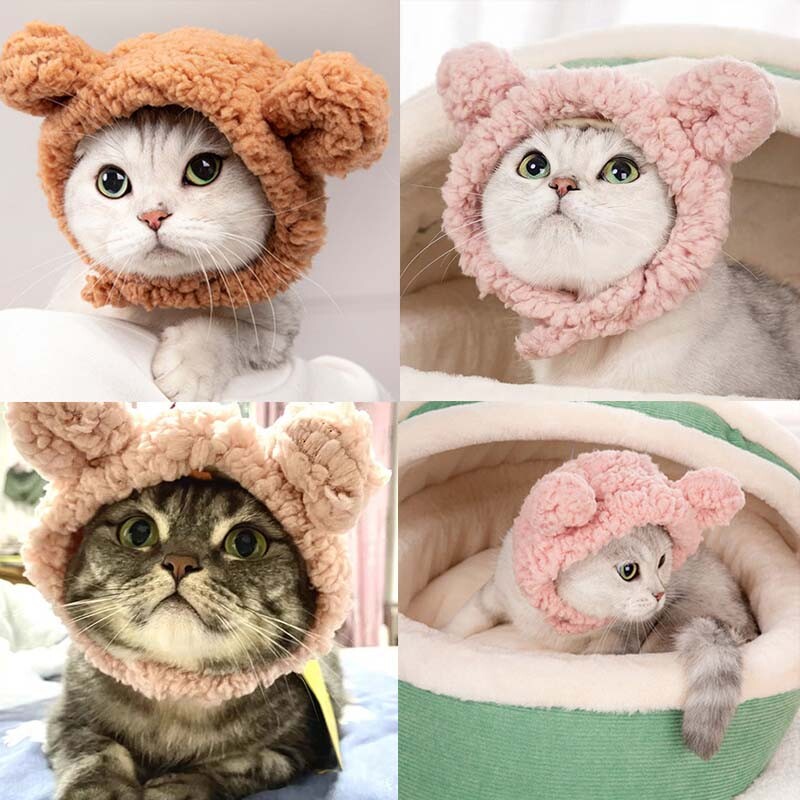Pălării pentru pisici Costume drăguțe de petrecere de pluș Ajustabile, moale, pentru animale de companie, Pălărie de urs pentru Bonnet pentru pisică, Festivalul de aniversare