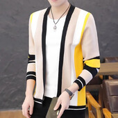 Trikotāžas Džemperis Vīriešu Mētelis Jaciņa Vīriešu Apģērbs Jaka Svītrains V kakla Zils Liels Liels Silts Ikdienišķs Ziema 2024 Y2k Vintage AX