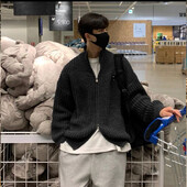 Rudens vīriešu luksusa trikotāžas trikotāžas rāvējslēdzējs jaciņa džemperis, statīvs apkakle vienkrāsains, garām piedurknēm, ikdienas ielas apģērbs, brīvā laika trikotāža