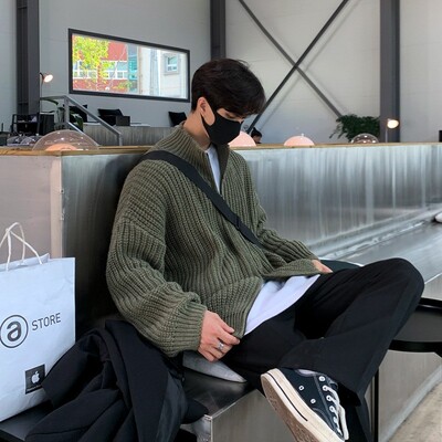 Rudens vīriešu luksusa trikotāžas trikotāžas rāvējslēdzējs jaciņa džemperis, statīvs apkakle vienkrāsains, garām piedurknēm, ikdienas ielas apģērbs, brīvā laika trikotāža