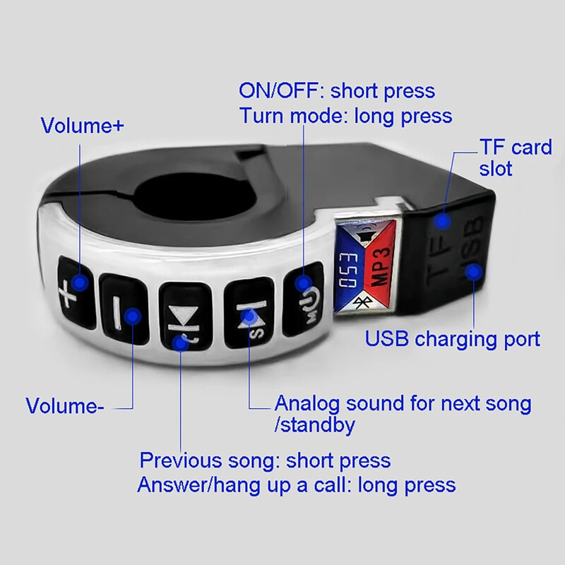 Motocikla signāltaures ar roktura slēdzi Motocikla audio atbalsts FM radio bluetooth TF kartes atskaņošana un USB mobilā tālruņa uzlāde