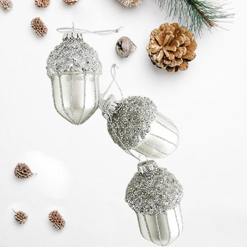 Sudraba dekoratīvās ozolzīles Ziemassvētku kulons ozolzīles stikls Ziemassvētku eglīšu rotājumi Jaunā gada mājas 2024