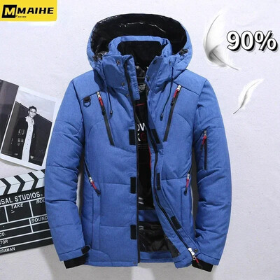 -20 de grade Parka de iarnă pentru bărbați Jachetă de puf pentru bărbați 90% Jachetă de puf de rață albă cu glugă, de lux, groasă, căptușită, pentru zăpadă, supradimensionată