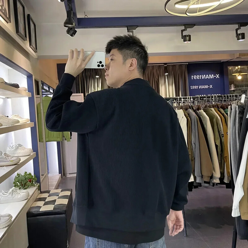 Vīriešu apģērbi ar kabatām Trikotāžas džemperi vīriešiem Jaka melna vienkrāsaina korejiešu rudens lēta mode kokvilnas kakls XS