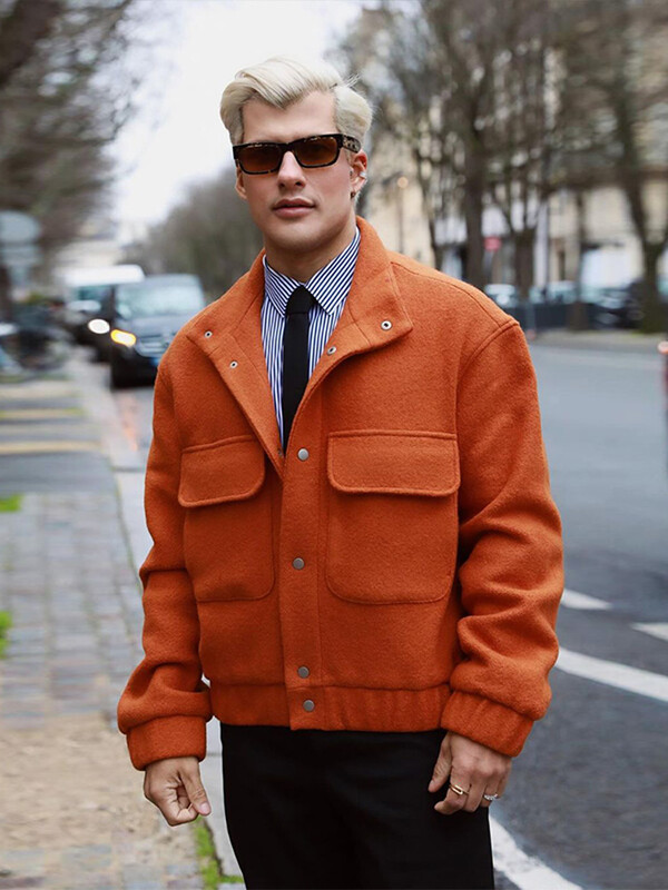 Férfi hajtókás zsebes, hosszú ujjú dzsekik Elegáns, tömör, gombokkal Alkalmi bő ruhák 2024 őszi tél férfi divatos utcai ruházat