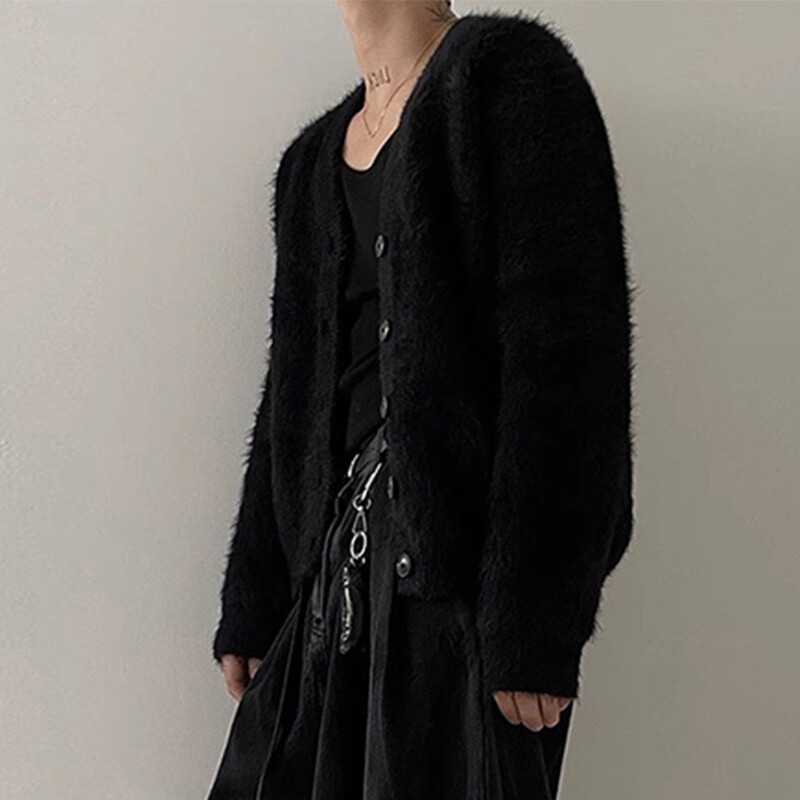 Ανδρικό πλεκτό πολυτελές πουλόβερ ζακέτα με κουμπιά casual μακρυμάνικο V λαιμόκοψη μονόχρωμο vintage κορεατικά φθινοπωρινά ρούχα