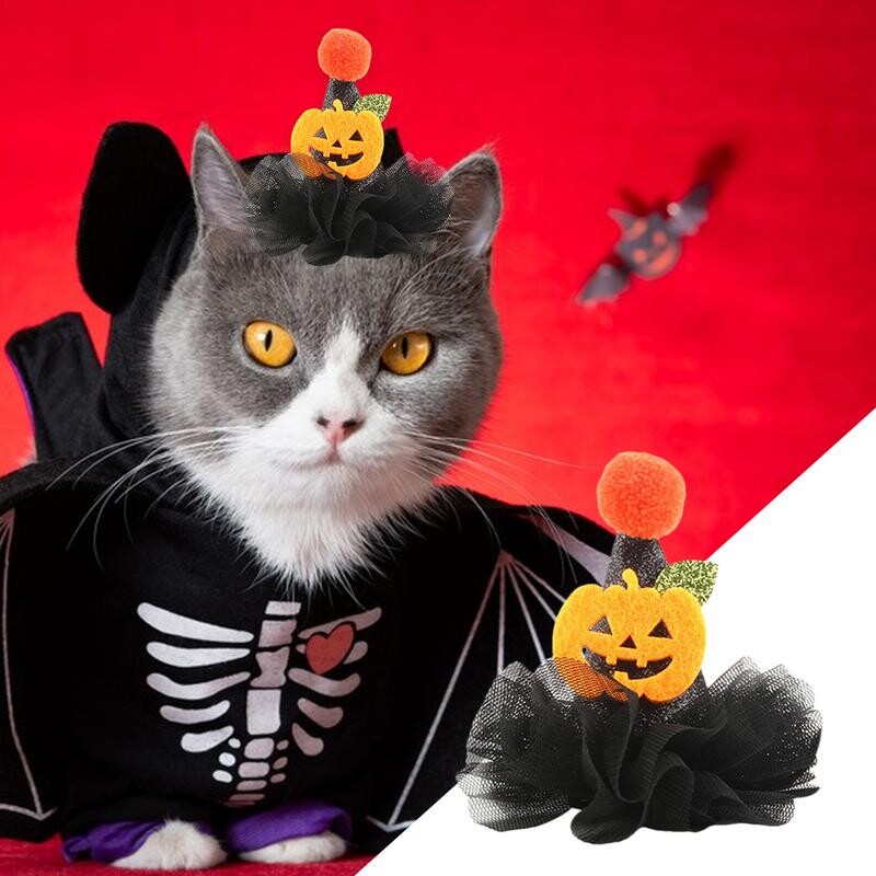 Halloweenske kostýmy pre mačky, elastická sieťovaná čiapka pre domáce zvieratá, farebné slávnostné kostýmy pre mačky, zábavné doplnky na hlavu na každodenné nosenie, hranie rolí