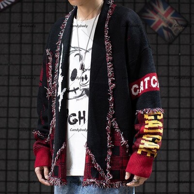 Ρετρό Ιαπωνικό National Wind Cat Beard Πουλόβερ Ανδρικό Ζευγάρι Y2K Street Fashion Μάρκα Loose κορεατική τάση Παλτό πουλόβερ ζακέτα