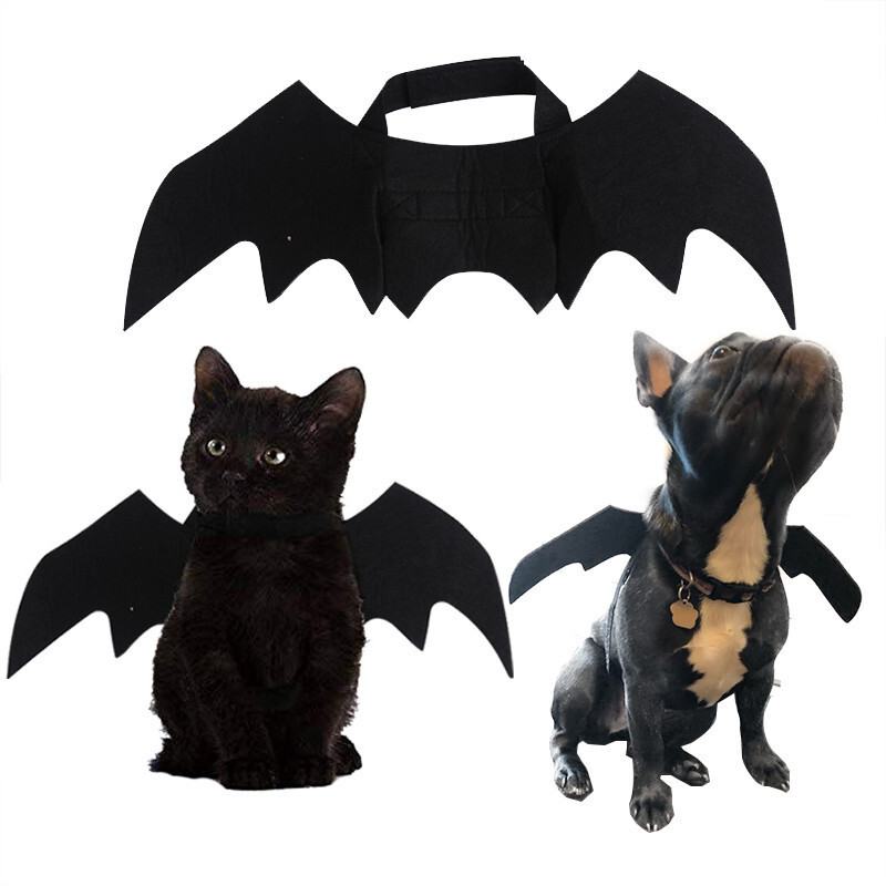 Pet Cat Halloween Ρούχα Αστεία στολή σκύλου Τεχνητό φτερό νυχτερίδας με καμπάνες Puppy Cosplay Prop Εξατομικευμένα ρούχα Προμήθειες για κατοικίδια