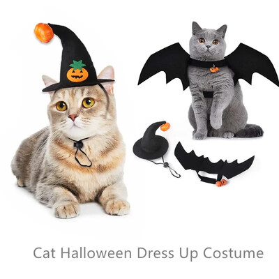 Halloween Animale Mici Haine Pălărie Aripi Liliac Amuzant Pisica Câine Costum Cosplay Aripă Artificială cu Clopoței de Dovleac Accesorii de Halloween