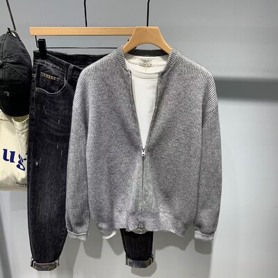 Design nou, toamnă și iarnă, pulover nou cardigan, stil american retro, ocazional, pulover tricotat cu decolteu în V, jachetă de culoare solidă pentru bărbați