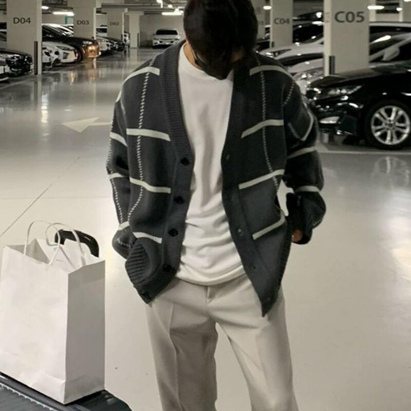 Férfi Vintage kötöttáru Kardigán Stílusos férfi V-nyakú, kockás mintás kardigán pulóverkabát őszi téli hétköznapi utcai viselethez