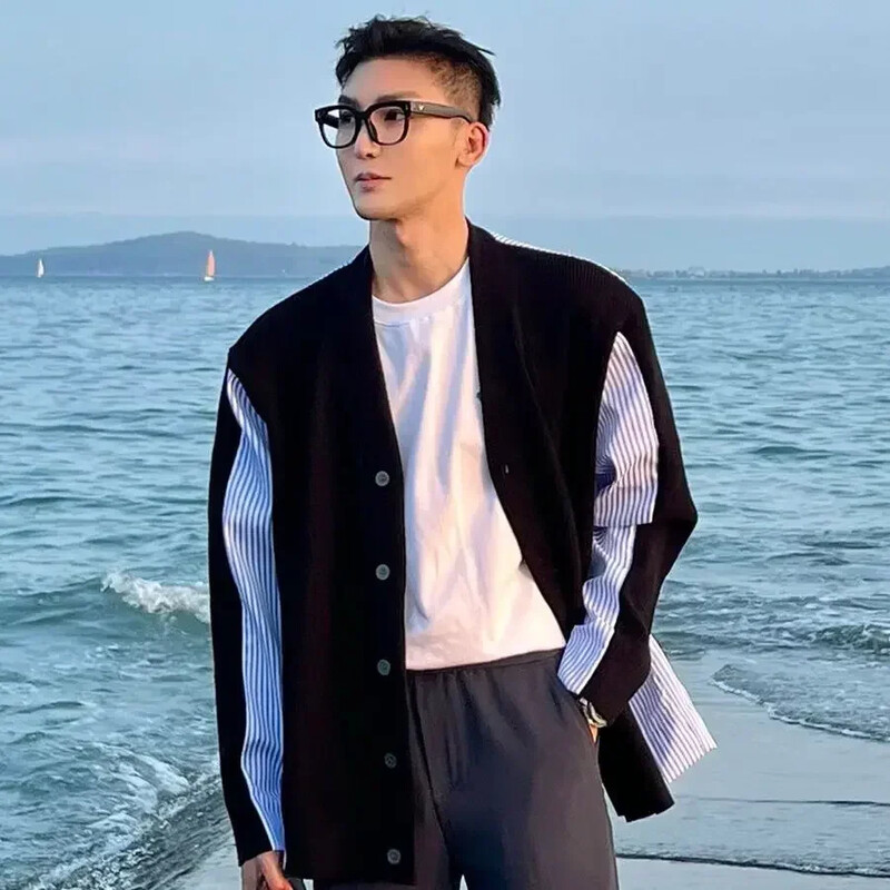 Trikotāžas džemperi vīriešiem Savienots Mētelis Jaka Vīriešu Apģērbs Melns Jaciņš Svītrains Visvairāk pārdotie produkti 2024 Mode Designer Luxury