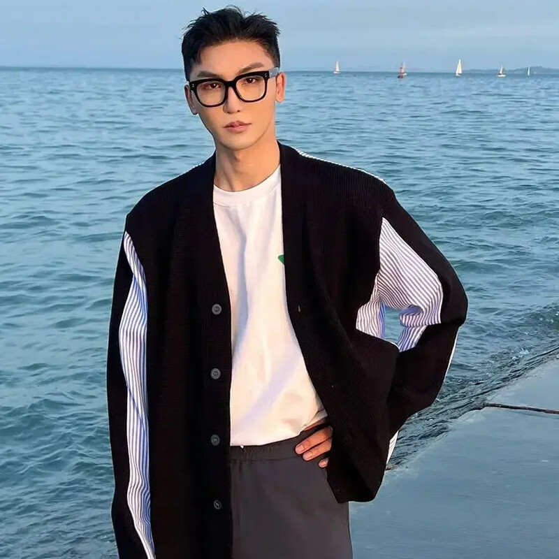 Trikotāžas džemperi vīriešiem Savienots Mētelis Jaka Vīriešu Apģērbs Melns Jaciņš Svītrains Visvairāk pārdotie produkti 2024 Mode Designer Luxury