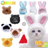 Pălărie drăguță în formă de iepuraș de urs pentru pisici, câini de protecție de Crăciun, îmbrăcăminte confortabilă pentru cap, accesorii pentru costume calde de iarnă, accesorii pentru pisici