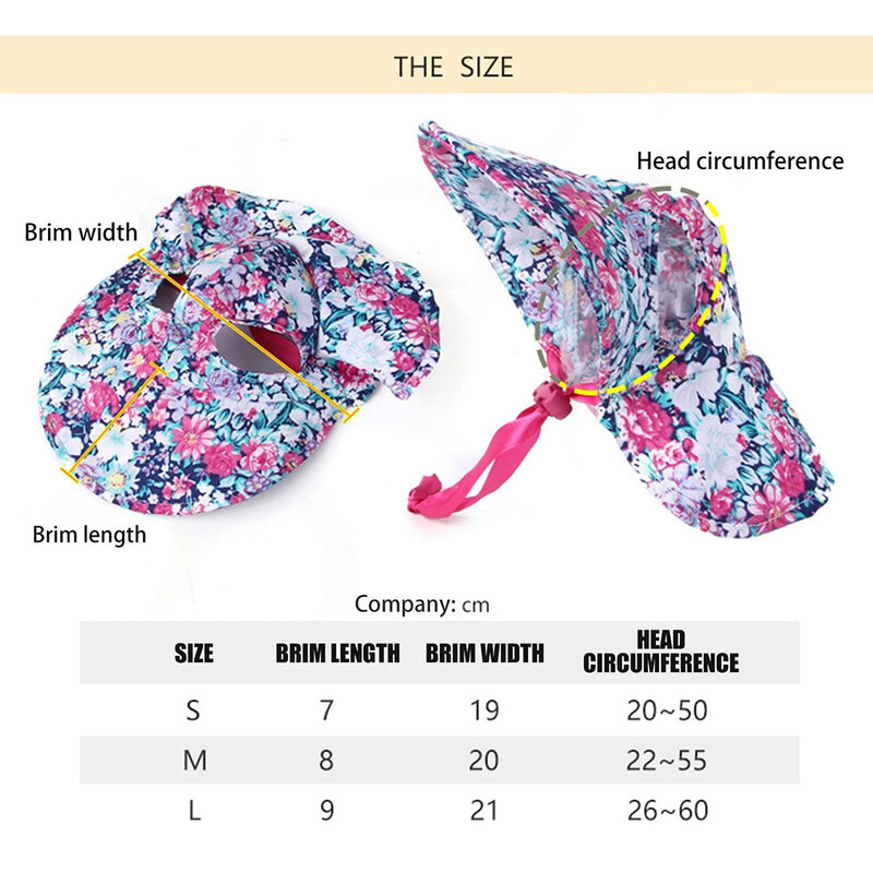 Ziedu suņa cepure ar platām malām suņa cepure ar virvēm Kucēnu kopšana Saģērbt Cepure Mājas kaķu suns Āra cepure Jauki suns sauļošanās vāciņš