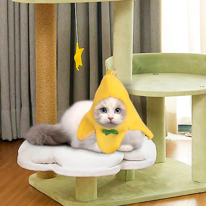 Căciulă pentru animale de companie Pălărie ușoară de pisică Pălărie de pisică Adorabilă pălărie pentru animale de companie în formă de banană cu fundă Accesoriu pentru costum pentru animale de companie.