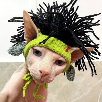 Téli rugalmas pamut punk stílusú macskakalap füllyukakkal Finomított kötött kisállat sapka szfinxhez Szfinx szőrtelen macskák cica DevonRex