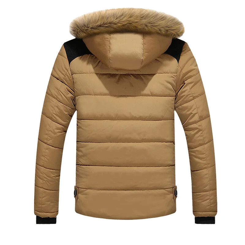 Vīriešu kažokādas apkakles rāvējslēdzējs poga dūnu jakas Plānas biezas siltas ar garām piedurknēm kabatas mētelis ar kapuci kokvilnas jaka vīriešiem 2024. gada jaunā ziema