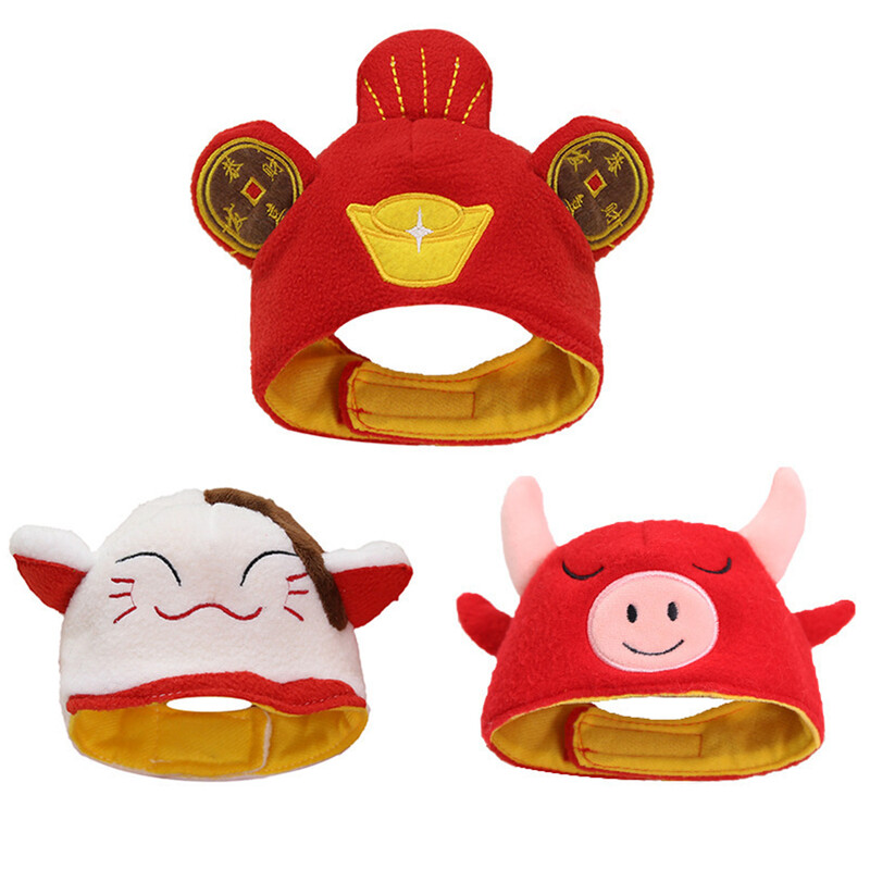 Jauns smieklīgs mājdzīvnieks suns kaķis cepure kostīms silta truša cepure Ķīniešu Jaungada ballīte Ziemassvētku Cosplay aksesuāri Foto rekvizīti Galvassegas