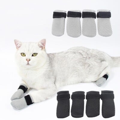 4 Pcs Cat Foot Cover Anti Skid Protective 2 Sizes Elastic Soft Fabric Non-Slip Cat Paw Foot Protector Cat Supplies