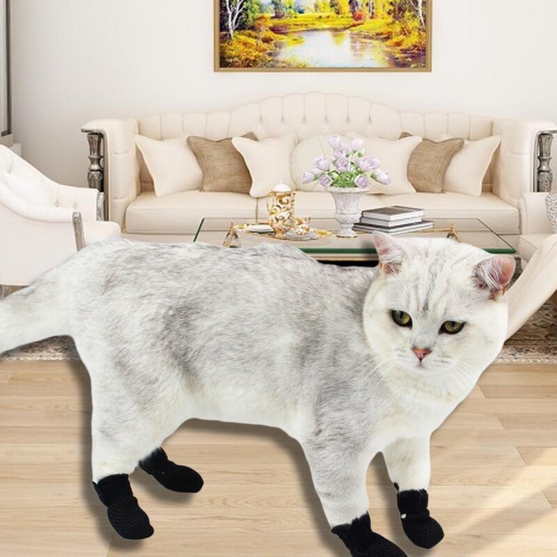 4 τμχ Κάλυμμα ποδιών γάτας Αντιολισθητικό προστατευτικό 2 μεγεθών ελαστικό μαλακό ύφασμα αντιολισθητικό προστατευτικό ποδιών γάτας Προμήθειες γάτας