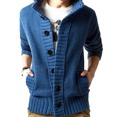 Cardigan cu nasturi în față nou de toamnă, cu guler în picioare, pentru bărbați, haină de iarnă, tricotaje calde, îmbrăcăminte, pull homme, pulover pentru bărbați MY271