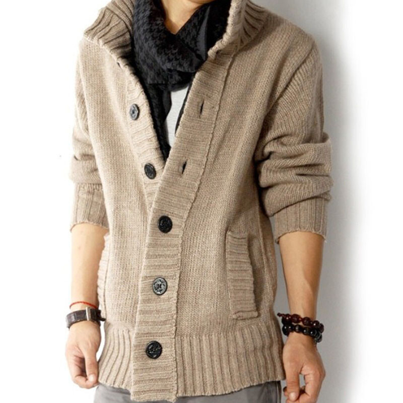 Jauns rudens priekšpuses pogas džemperis ar apkaklīti vīriešiem Mētelis Ziemas silts trikotāža Apģērbs pull homme Vīriešu džemperis MY271