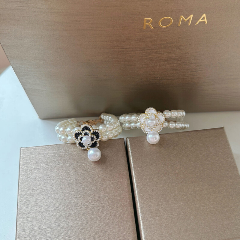 Mājdzīvnieks suns kaķis princese divslāņu vintage ziedu pērļu kaklarota salda pērļu apkakle Mākslīgo pērļu Rhinestone kaklarota