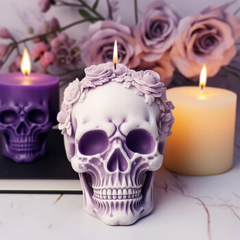 Zackoo Halloween 3D Flower Skull Καλούπια κεριών σιλικόνης για κεριά DIY με άρωμα τριαντάφυλλου Εργαλείο παρασκευής σαπουνιού για το σπίτι διακόσμησης