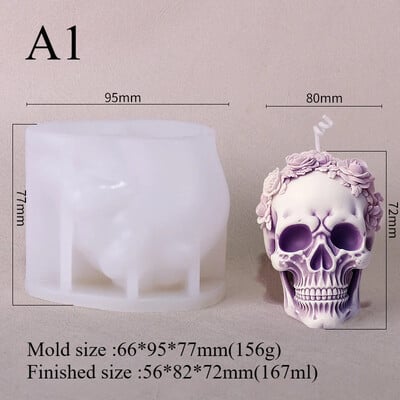 Zackoo Halloween 3D Flower Skull Silikona sveču veidnes rožu aromātam DIY sveču izgatavošanai mājas dekorēšanai roku ziepju pagatavošanas rīks