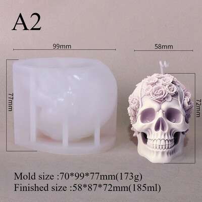 Zackoo Halloween 3D Flower Skull Silikona sveču veidnes rožu aromātam DIY sveču izgatavošanai mājas dekorēšanai roku ziepju pagatavošanas rīks