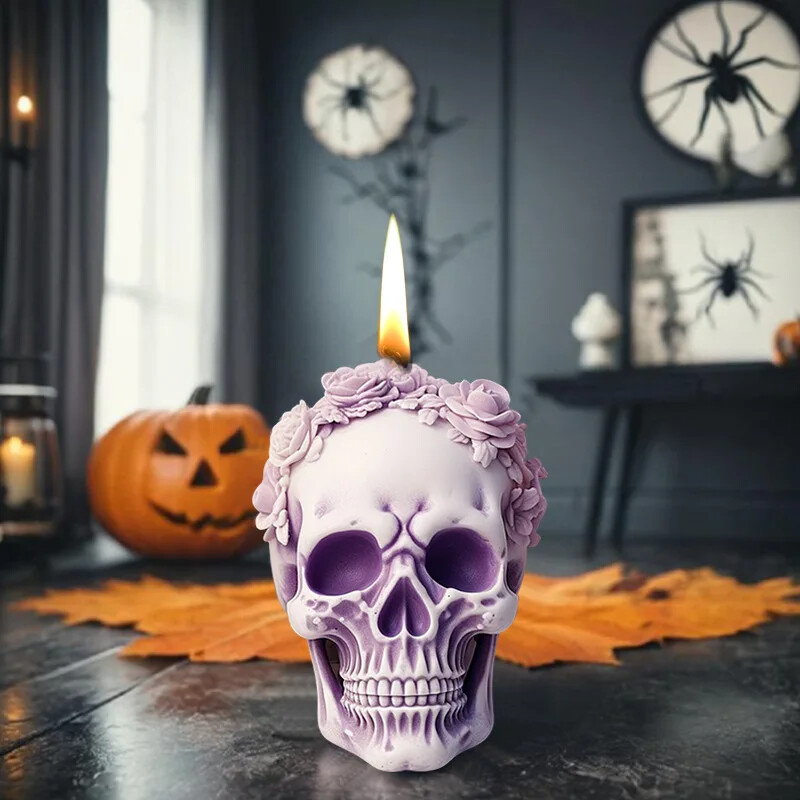 Zackoo Halloween 3D Flower Skull Silikona sveču veidnes rožu aromātam DIY sveču izgatavošanai mājas dekorēšanai roku ziepju pagatavošanas rīks