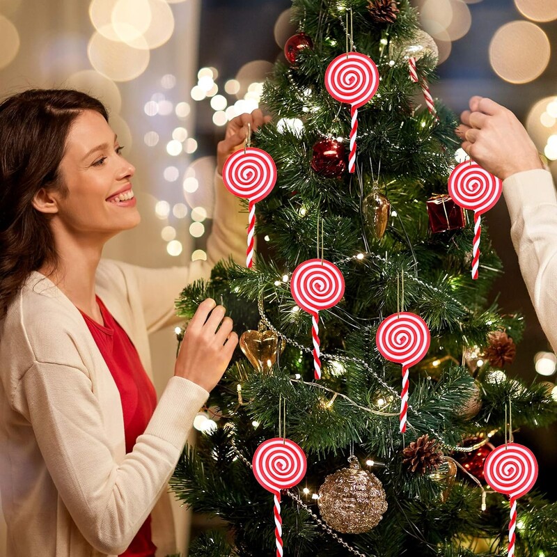 6-dijelni božićni ukras od lizalica Ukras za božićno drvce Bijeli i crveni božićni ukrasi za Valentinovo