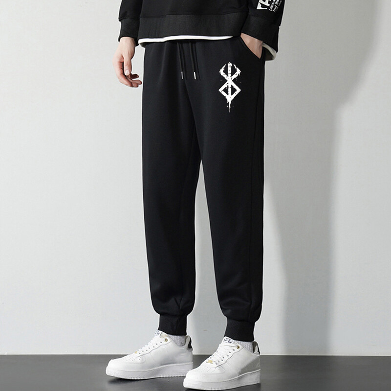 Kényelmes, kényelmes pamutkeverék férfi melegítőnadrágok Sportos futóedzés Kocogók Stílusos Berserk Print Pants nadrág zsebekkel