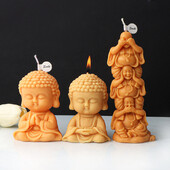 Drăguț de desene animate Buddha Lumânare Mucegai din silicon 3D Se roagă Statuia lui Buddha Tencuială Lumânare Rașină Matriță Decor religios Artizanat Cadouri