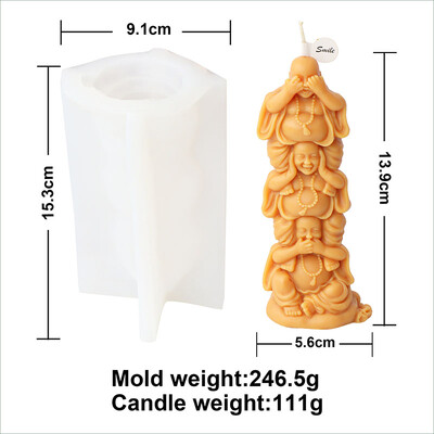 Drăguț de desene animate Buddha Lumânare Mucegai din silicon 3D Se roagă Statuia lui Buddha Tencuială Lumânare Rașină Matriță Decor religios Artizanat Cadouri