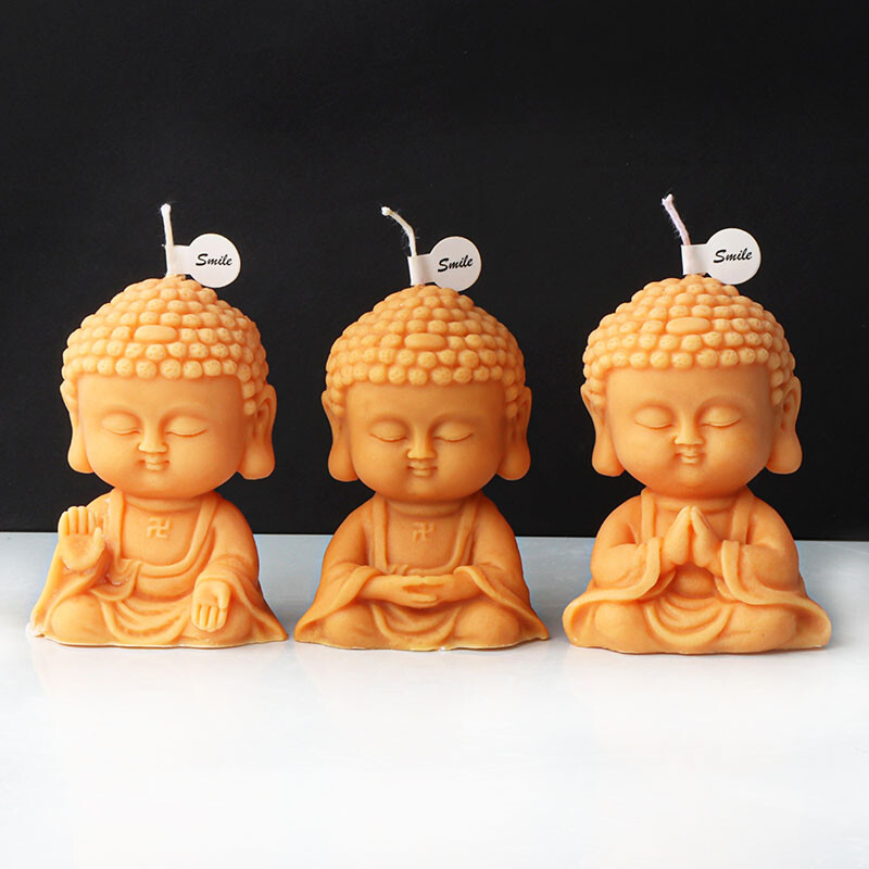 Drăguț de desene animate Buddha Lumânare Mucegai din silicon 3D Se roagă Statuia lui Buddha Tencuială Lumânare Rașină Matriță Decor religios Artizanat Cadouri