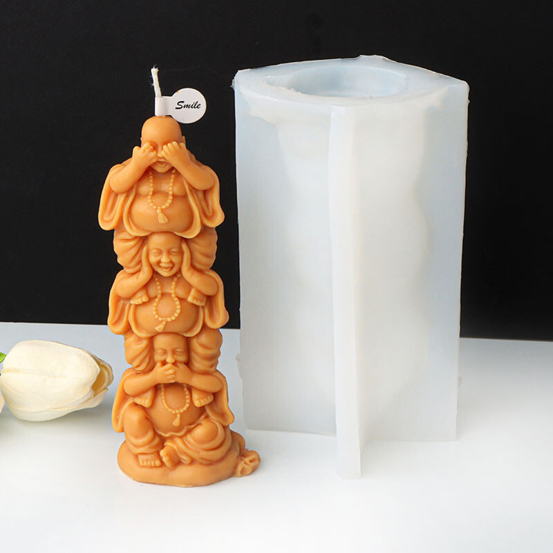 Drăguț de desene animate Buddha Lumânare Mucegai din silicon 3D Se roagă Statuia lui Buddha Tencuială Lumânare Rașină Matriță Decor religios Artizanat Cadouri